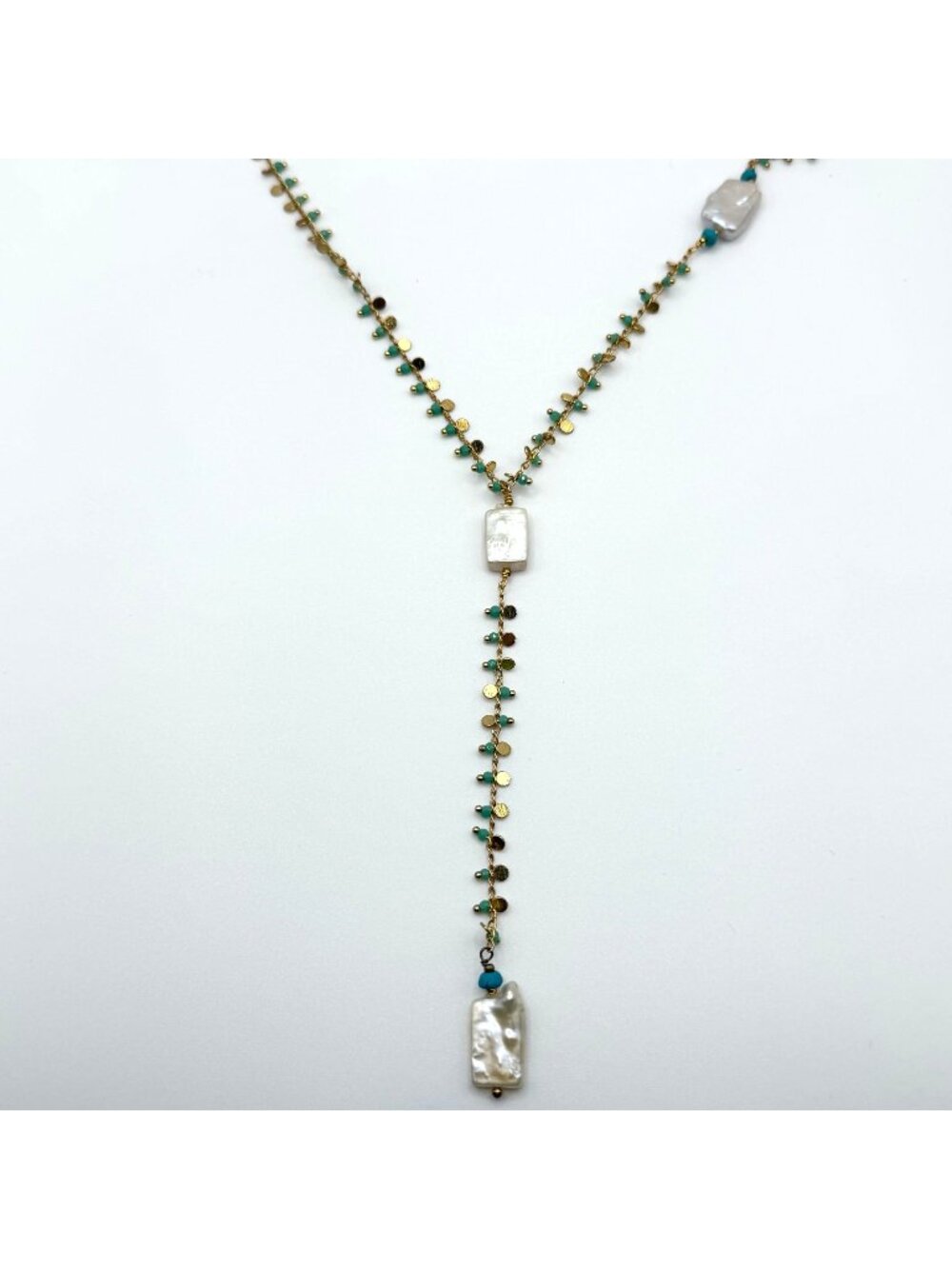 Nakamol Long Gold Chain Necklace With Pearl & Turquoise Accents